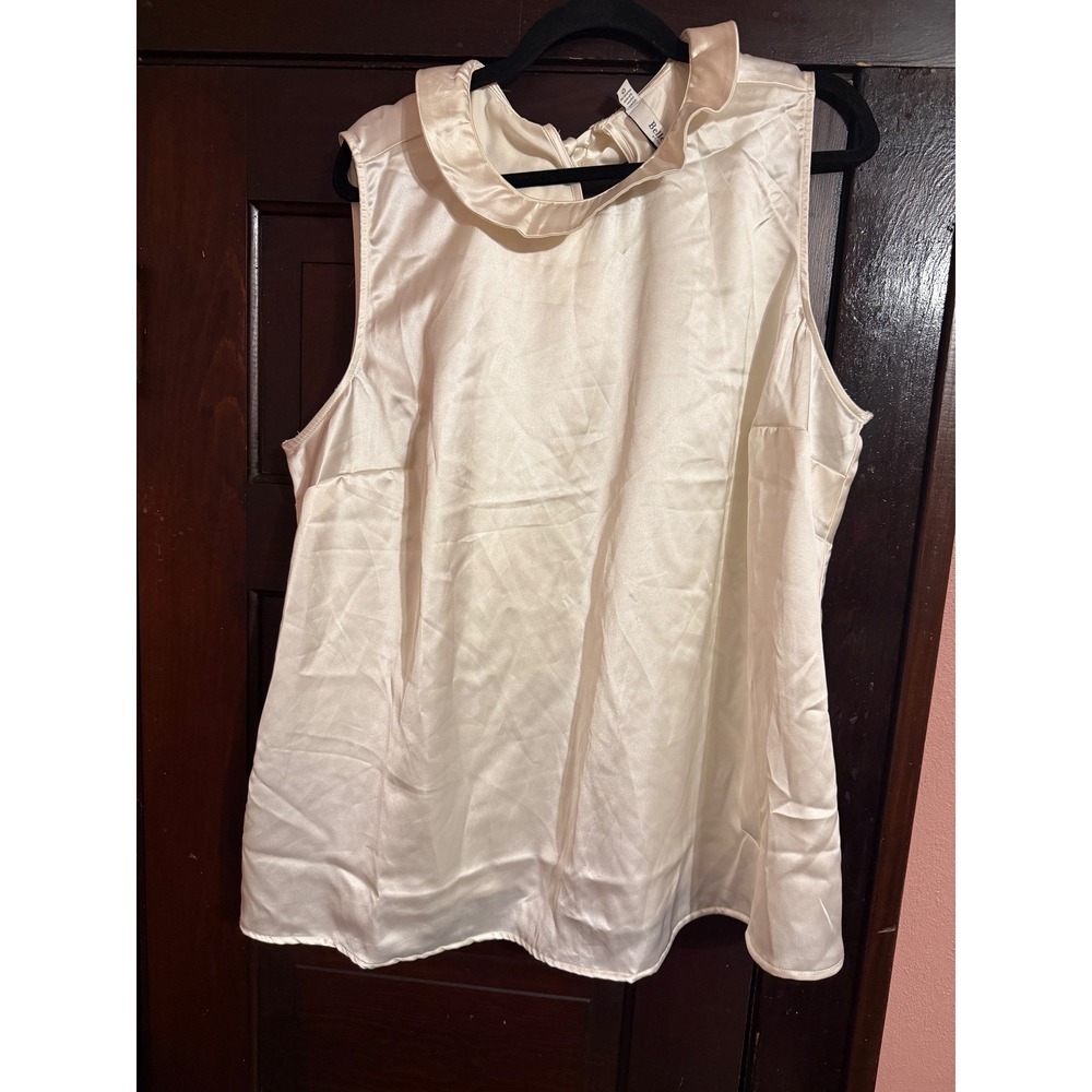 Torrid Belle Isle Satin Ruffle Neck Bow Back Top Whisper White 2X 18-20